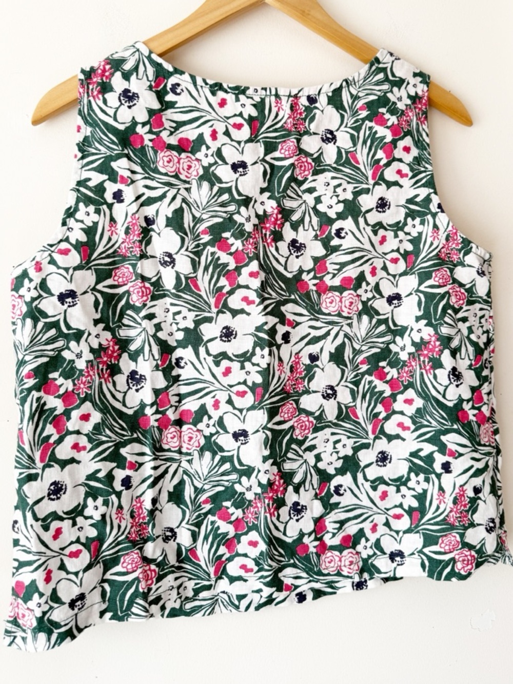 Seasalt Cornwall Color Study 100% Linen Green White Floral Top Boatneck Size 8 - Picture 7 of 12